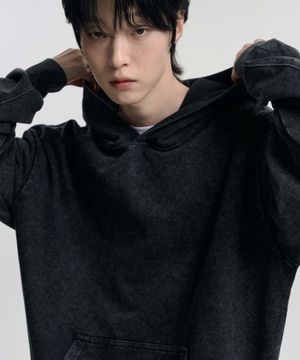 오버핏 피그먼트 스웨트 후드 티셔츠 차콜