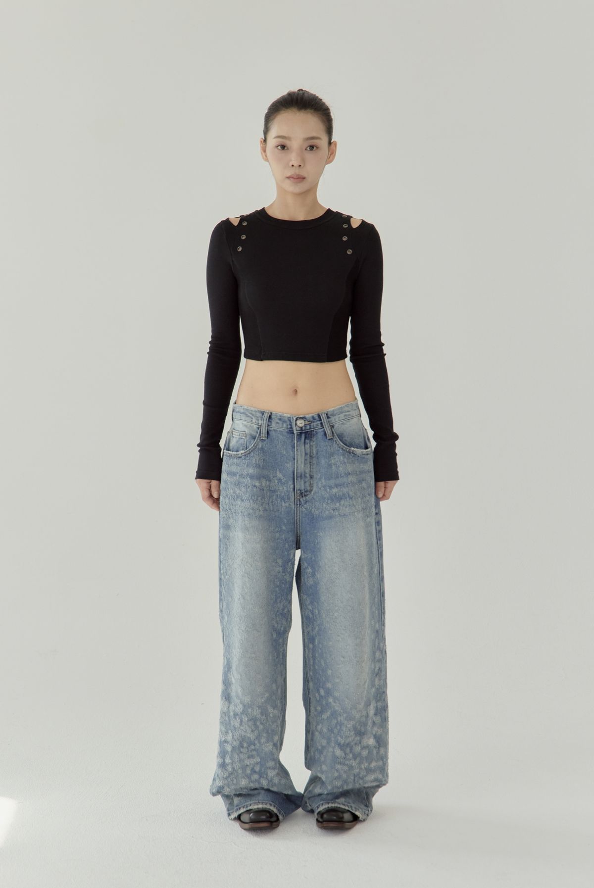 노 엑스트라 터치(NO EXTRA TOUCH) Jacquard Destroyed Denim / 25FWPT003BL