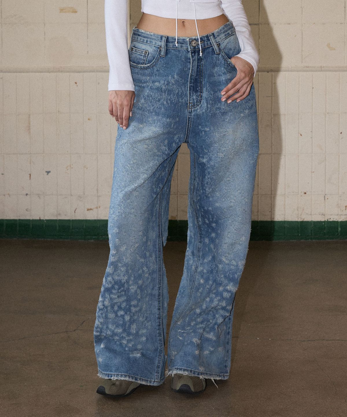 노 엑스트라 터치(NO EXTRA TOUCH) Jacquard Destroyed Denim / 25FWPT003BL