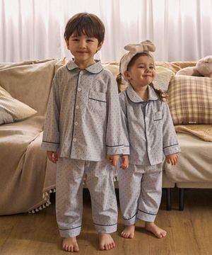 [2SET] 실크핏 리틀도트 긴팔 키즈 잠옷 세트