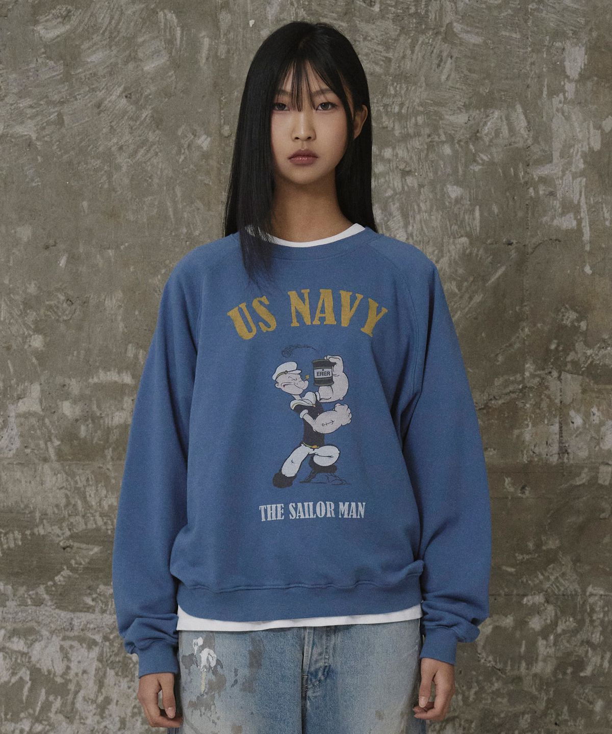 에르에르(ERER) Popeye Raglan Sweatshirt Blue