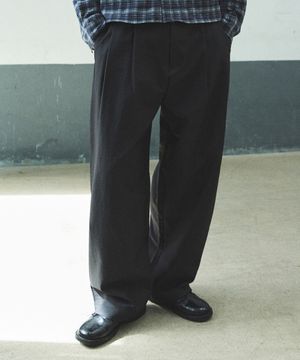 투턱 크럼플 와이드 슬랙스 - 블랙