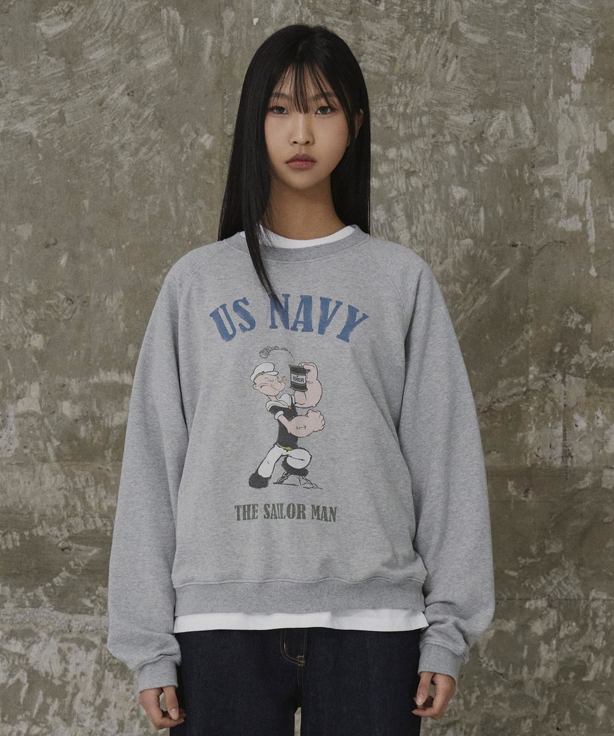 에르에르(ERER) Popeye Raglan Sweatshirt Melange Gray