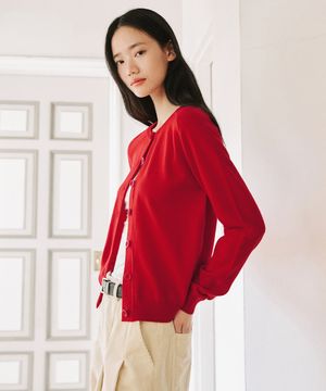 울 크루넥 가디건 [레드]