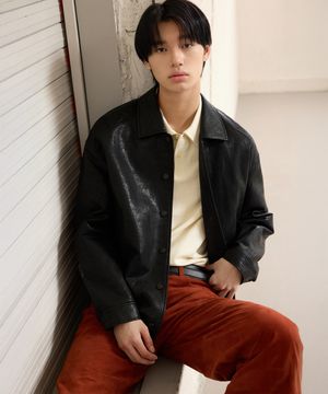 유니섹스 신세틱 크랙 레더 퀼팅 블루종 [블랙]