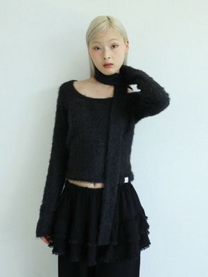 스카프 라운드 티셔츠(블랙)