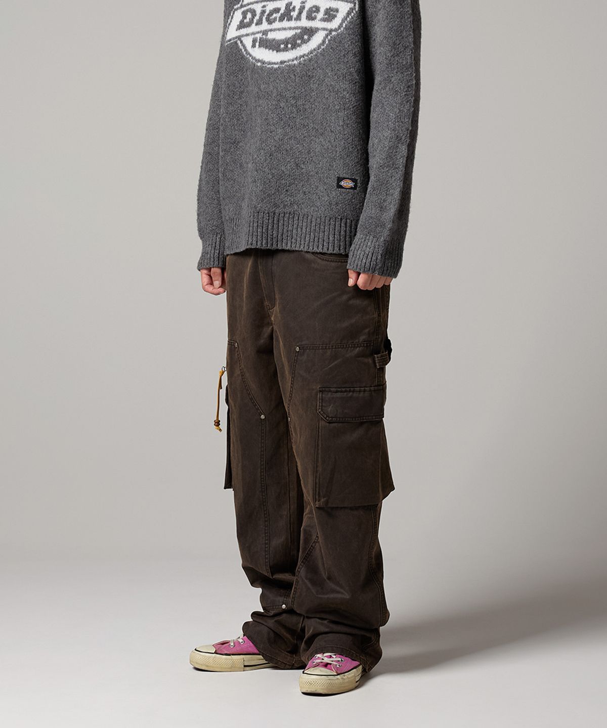 디키즈(DICKIES) 캔버스 더블니 카고 팬츠 Dark Brown
