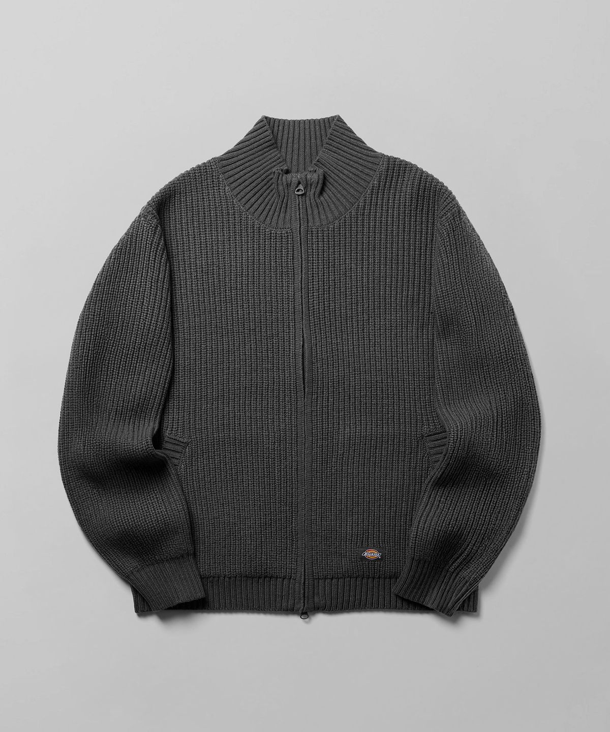 디키즈(DICKIES) 백 로고 풀집업 니트 Charcoal