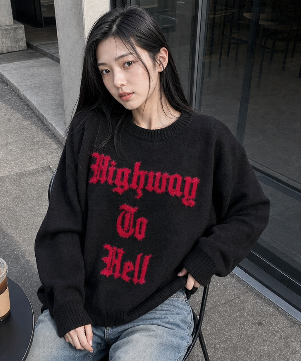 아이돈워너셀(IDWS) Hellride Crewneck Knit Black