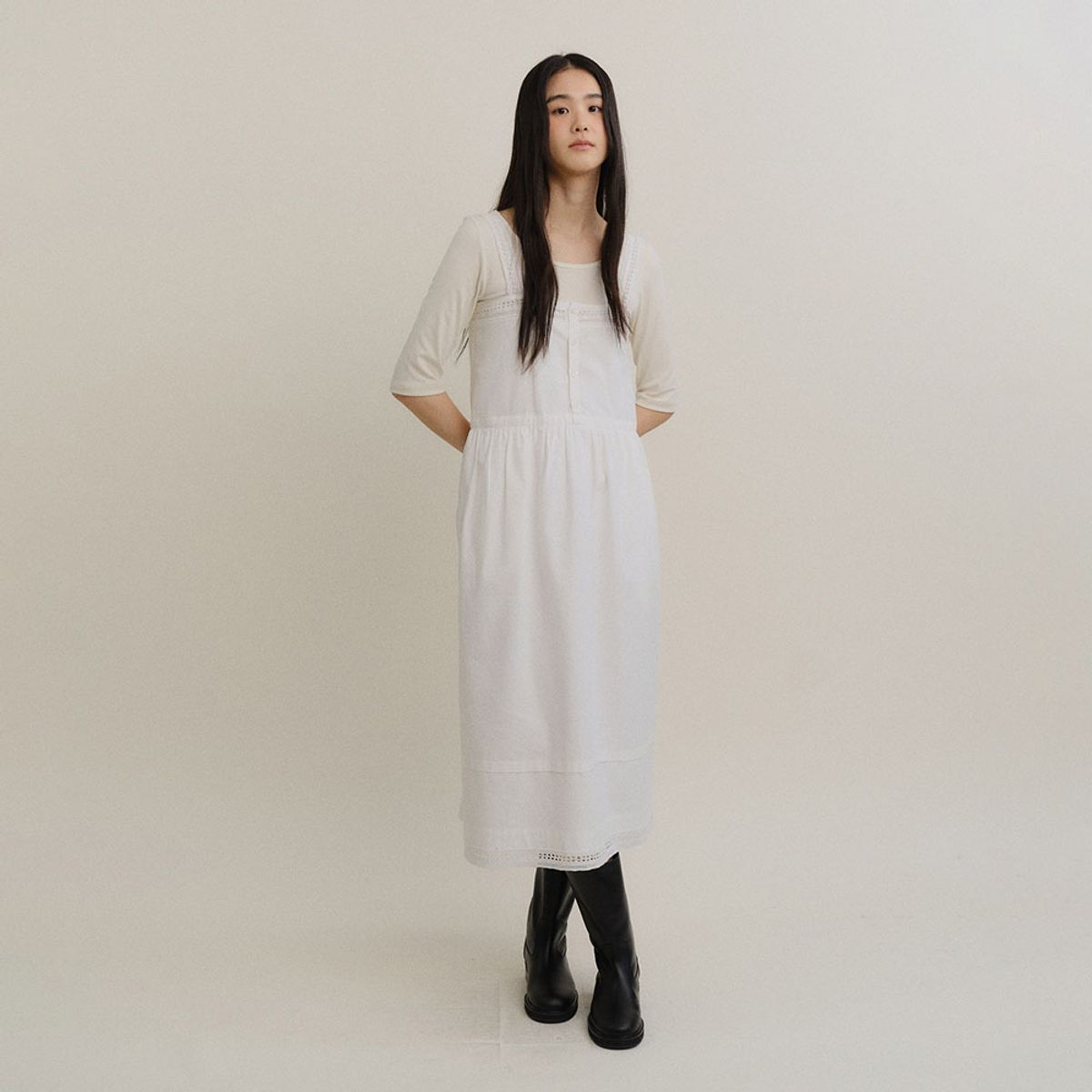 호와스(HOWUS) TUNIC BUTTON UP DRESS (IVORY)