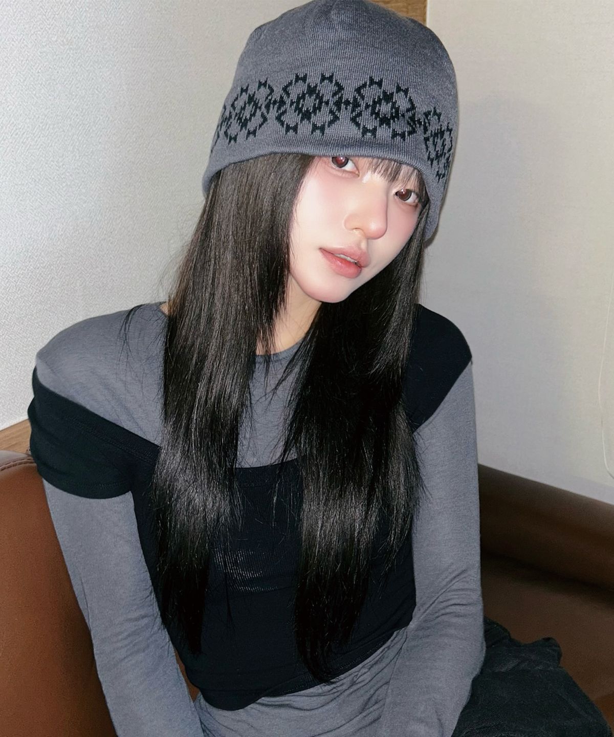 아이돈워너셀(IDWS) Ethnic Jacquard Maxi Beanie Gray