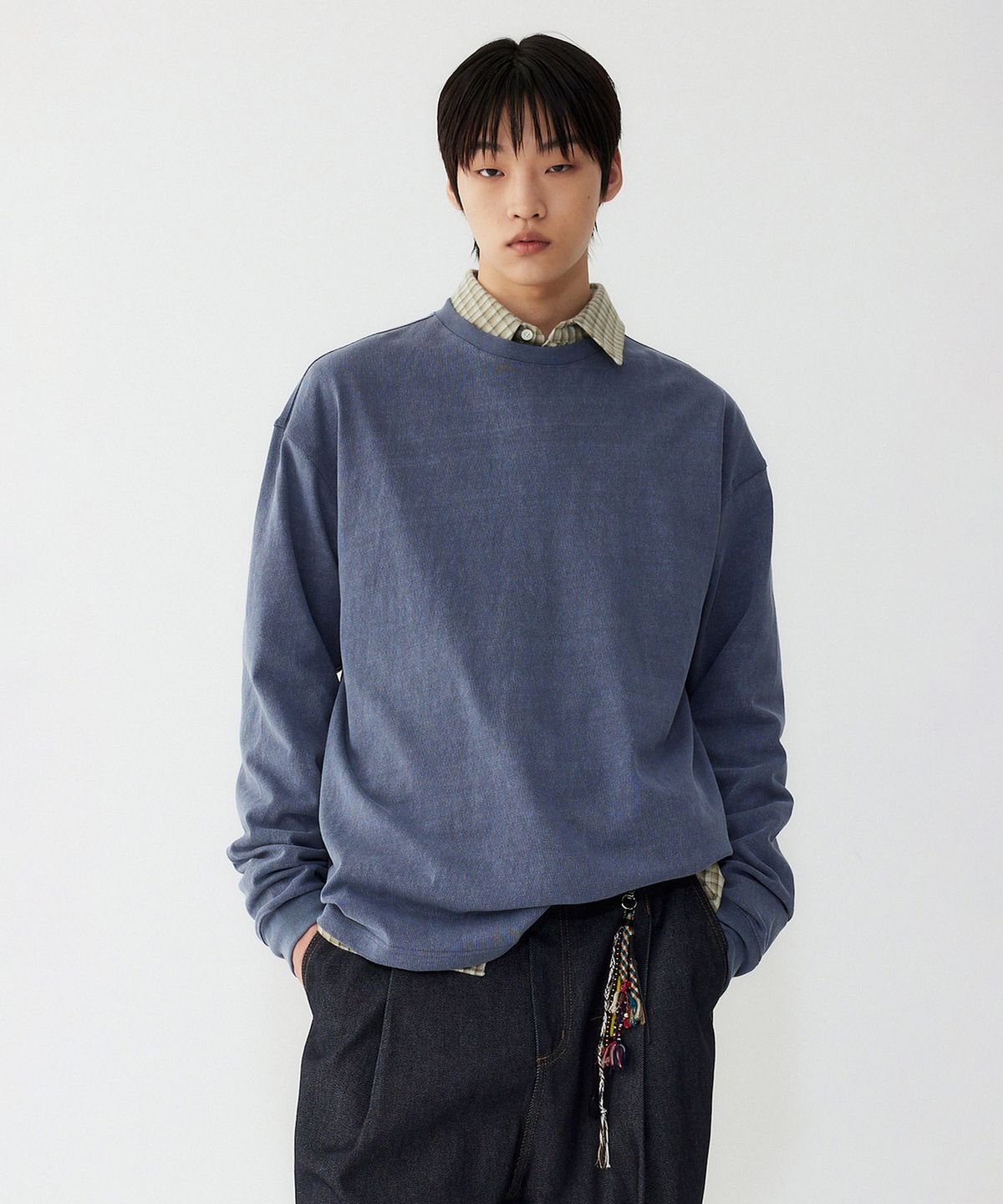 스튜디오 톰보이(STUDIO TOMBOY) [MEN] 톰보이 오버핏 피그먼트 롱슬리브 티셔츠_블루 9155322109