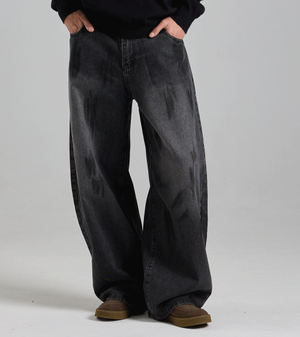 페인티드 커브드 볼륨 데님 팬츠 (블랙)