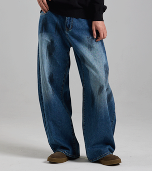 페인티드 커브드 볼륨 데님 팬츠 (블루)