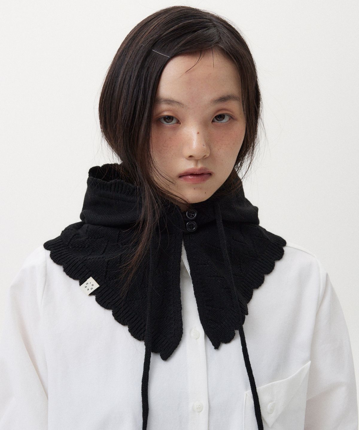 오헤시오(OHESHIO) LACE KNIT BALACLAVA, BLACK