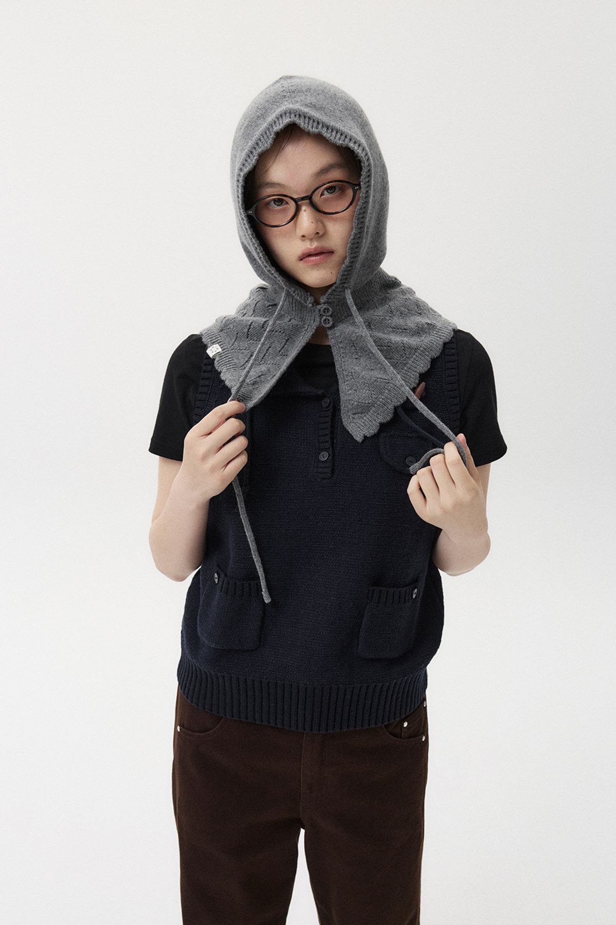 오헤시오(OHESHIO) LACE KNIT BALACLAVA, GRAY