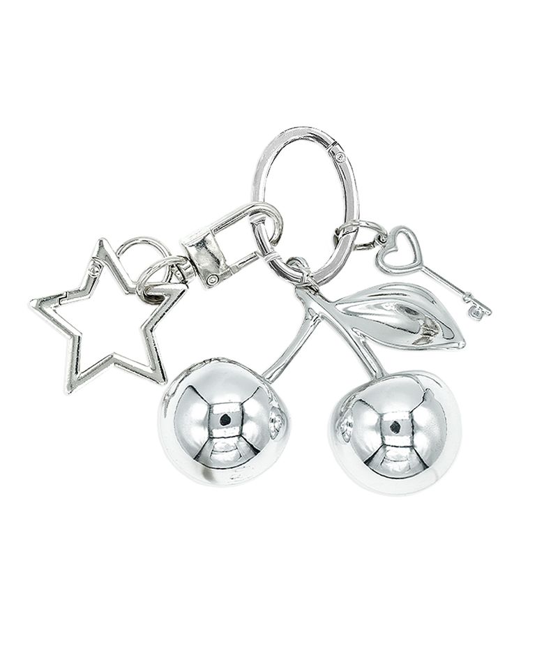 Silver cherry star keyring