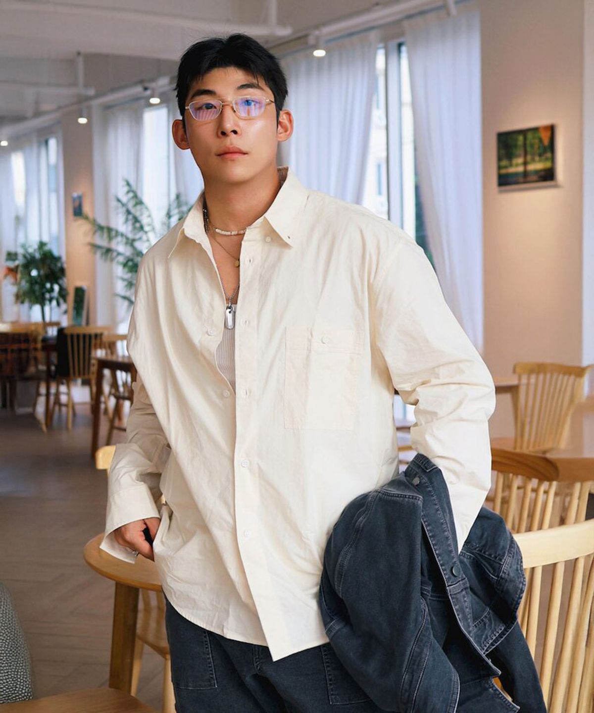 시프트지(SHIFT.G) Relax Fit Solid Shirts  Ivory