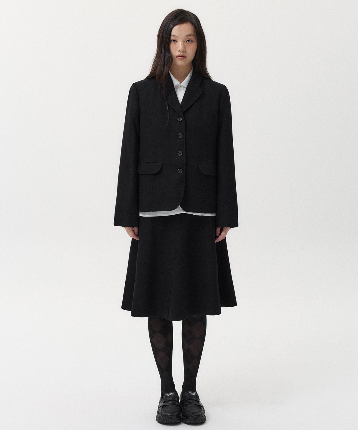 오헤시오(OHESHIO) WOOL TWILL A-LINE SKIRT, BLACK