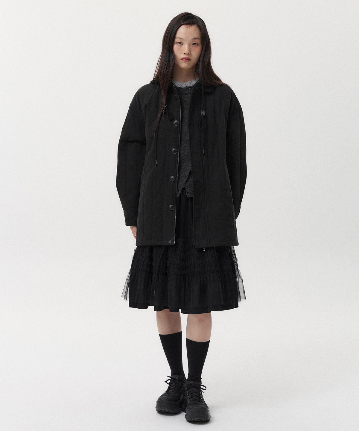 오헤시오(OHESHIO) CORDUROY COLLAR QUILTED JACKET, BLACK