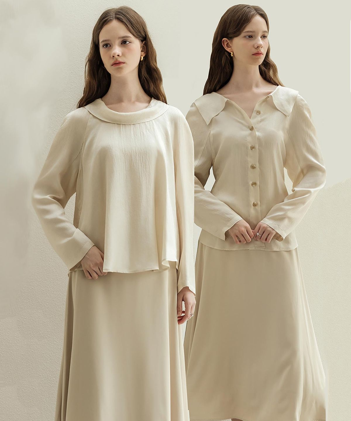 로트르드민(LAUTREDE MIN) Haze Cowl Light Beige Blouse