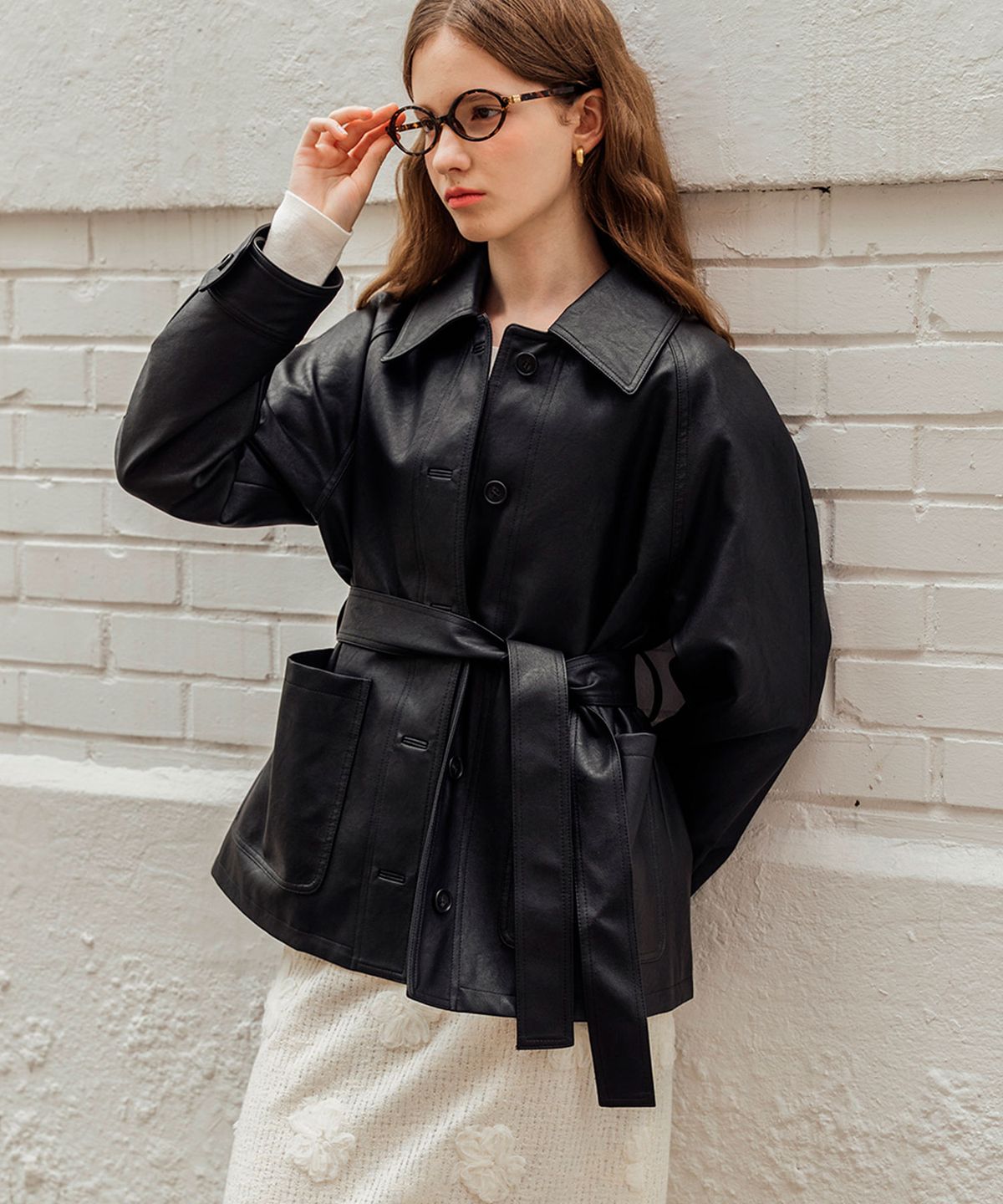 로트르드민(LAUTREDE MIN) Daze belted leather Black jacket