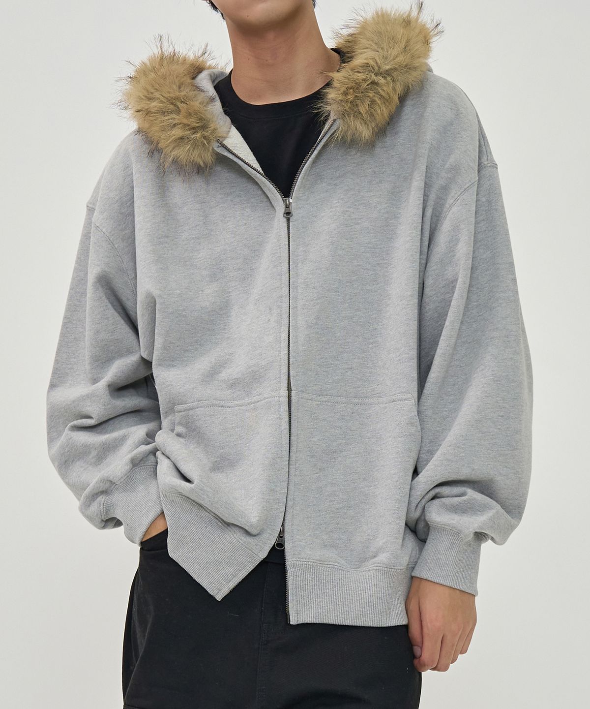 토피(TOFFEE) 퍼 스웻 후드 집업 (MELANGE GREY)