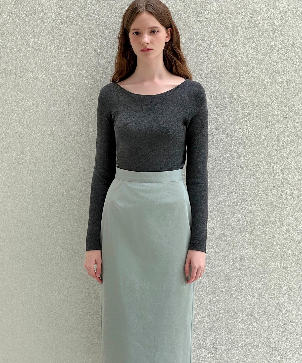 로트르드민(LAUTREDE MIN) Re  leather blue skirt