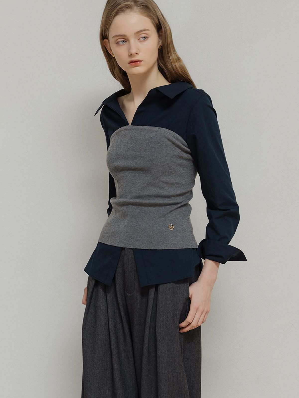 로트르드민(LAUTREDE MIN) Bustier layered knit Top