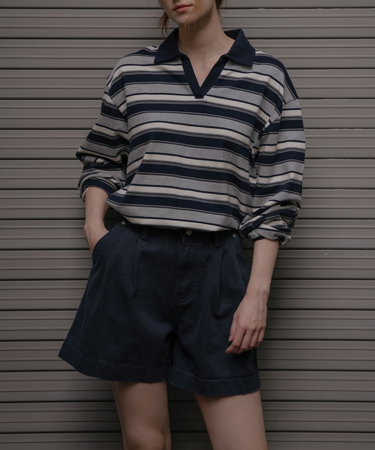 노운베러(KNOWNBETTER) Two-tuck denim short [KNFW03PT03]_Indigo