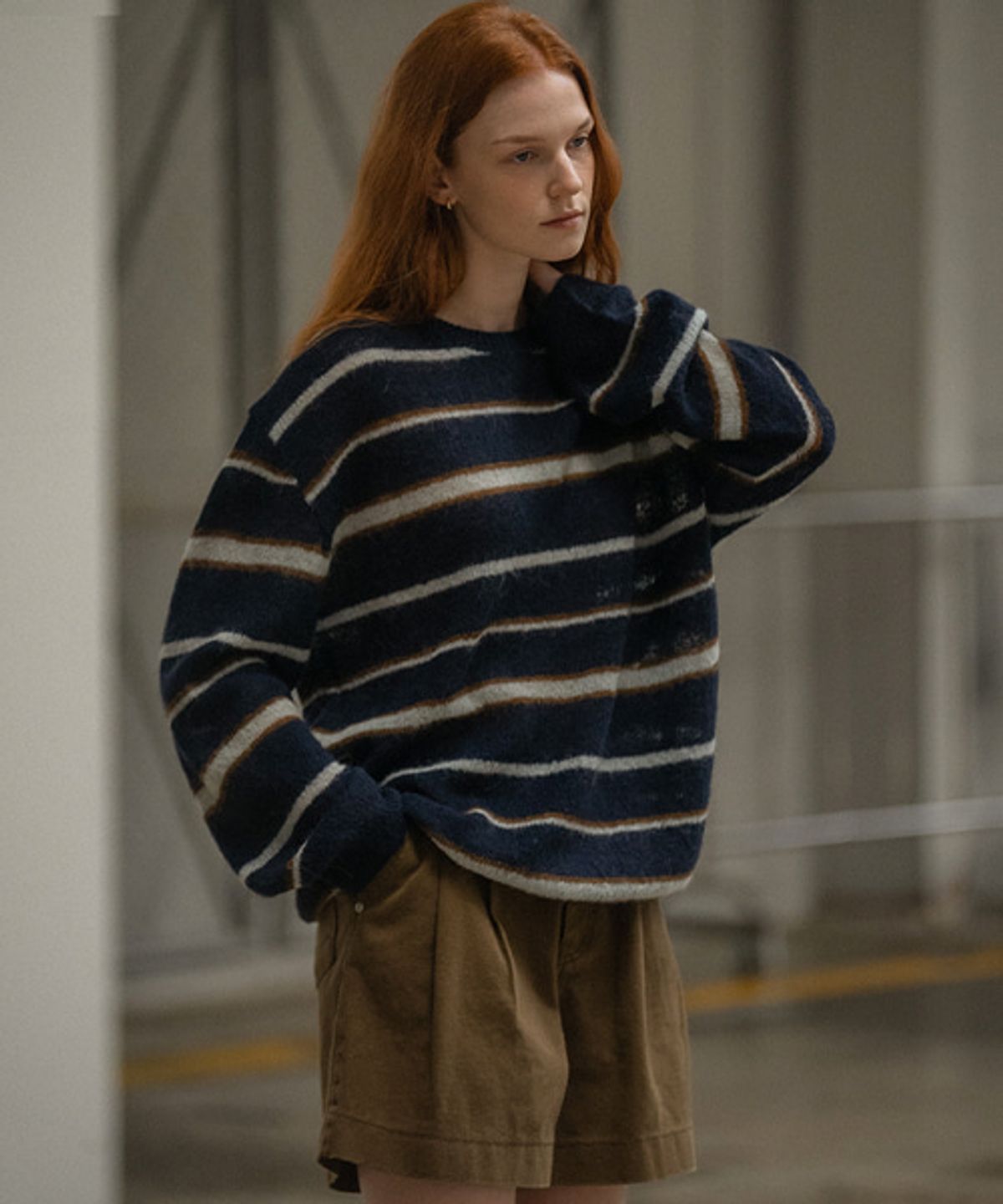 노운베러(KNOWNBETTER) Hairy stripe loose-fit knit [KNFW03SW07]_[2color]