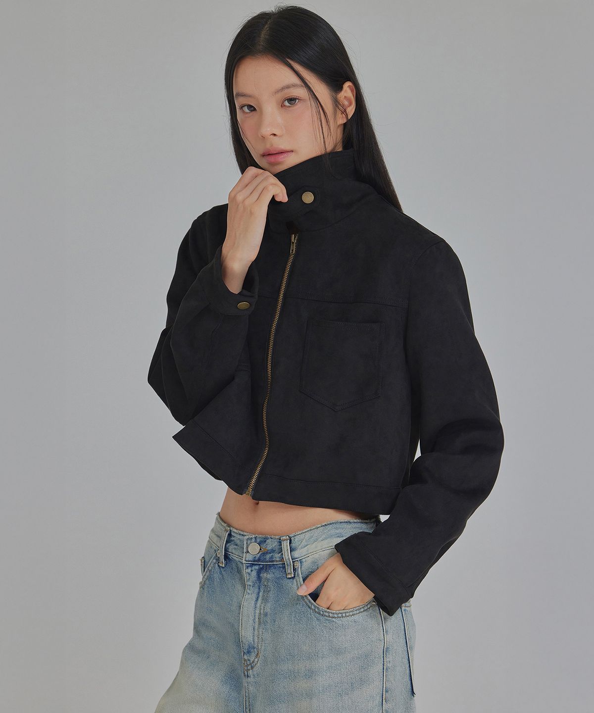 탑걸(TOPGIRL) 하이넥 버튼 스웨이드 자켓_T521OT805