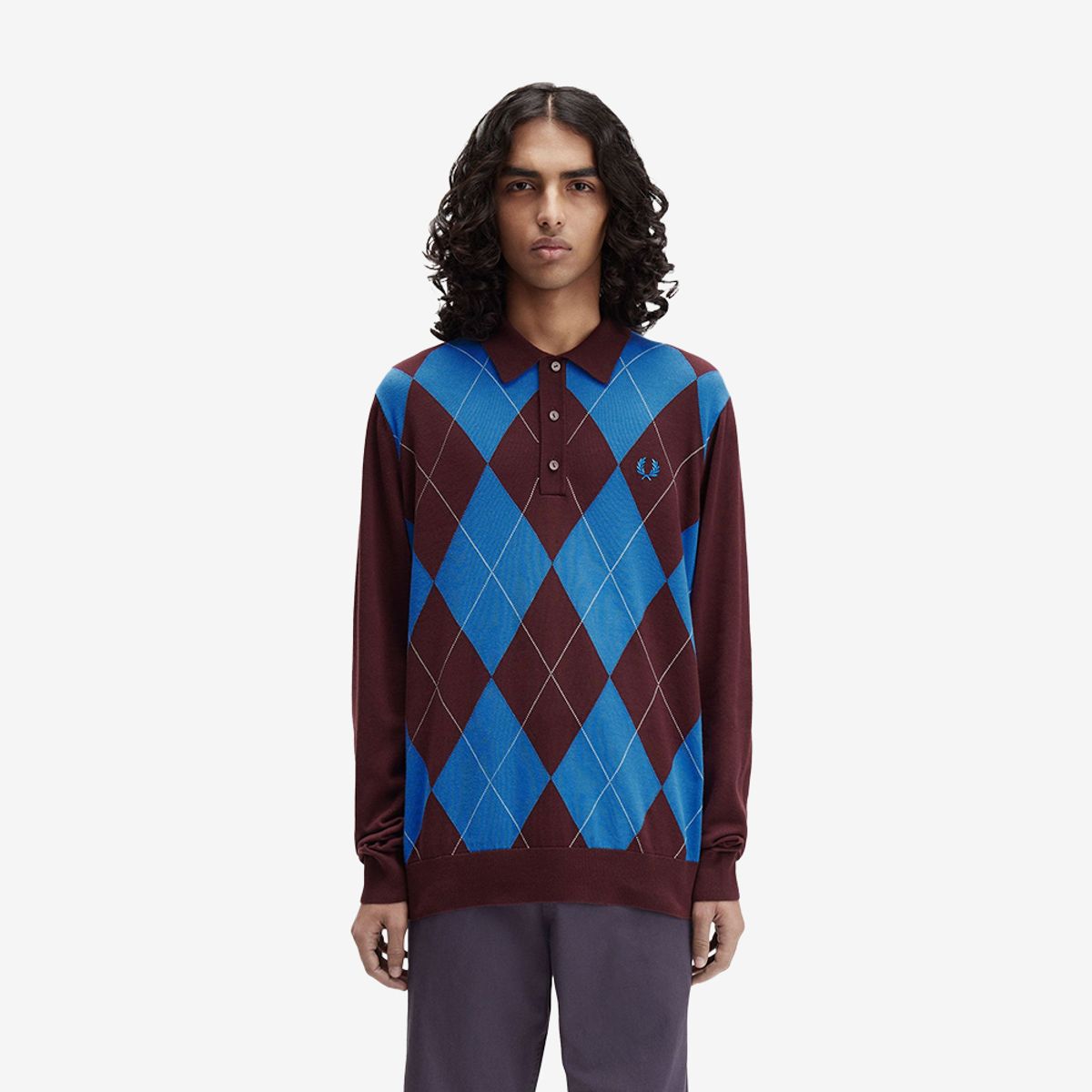 프레드페리(FRED PERRY) [Sharp] 아가일 롱슬리브 니트 셔츠 - 옥스블러드 AFPM253K318-597