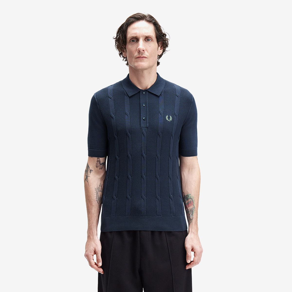프레드페리(FRED PERRY) [Sharp] 텍스쳐드 케이블 니트 셔츠 - 다크 에이포스 AFPM2531313-738