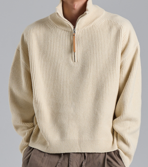 루즈핏 하프집업 하이넥 니트 (라이트 베이지)