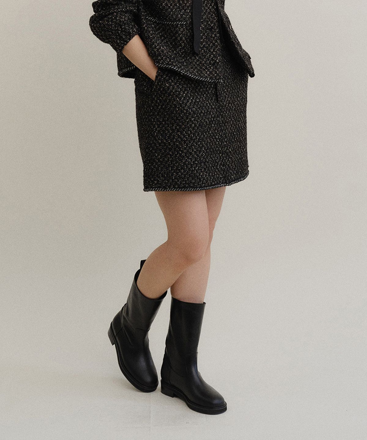 호와스(HOWUS) TWEED BEADED SKIRT (BLACK)