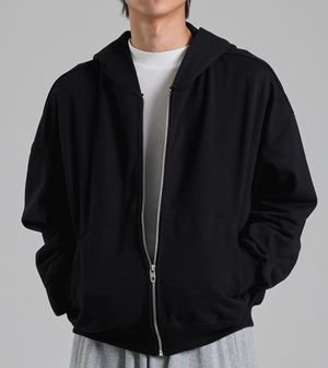 라운드 포켓 미니멀 후드 집업 (블랙)