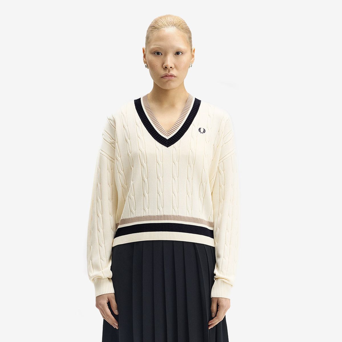 프레드페리(FRED PERRY) [Womens] 볼드 팁 케이블 니트 - 에크루 AFPF2531102-560