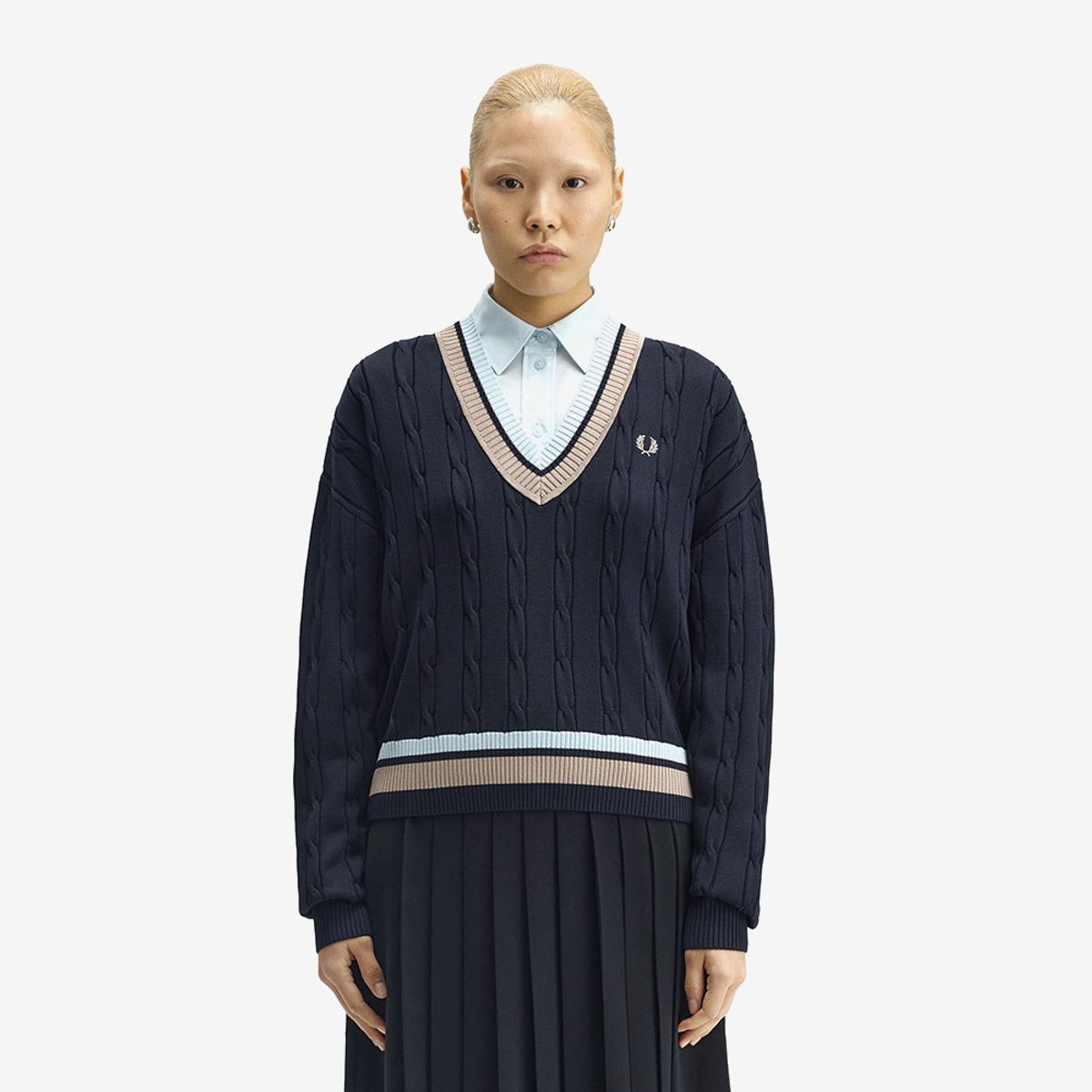프레드페리(FRED PERRY) [Womens] 볼드 팁 케이블 니트 - 네이비 AFPF2531102-608