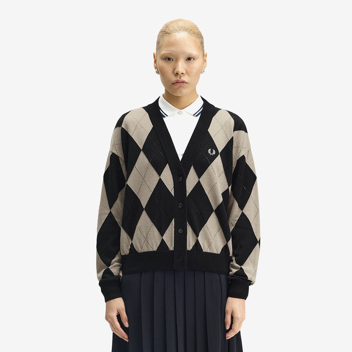 프레드페리(FRED PERRY) [Womens] 아가일 포인텔 가디건 - 블랙 AFPF2531119-102
