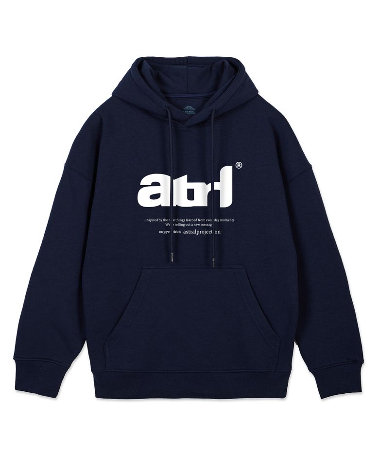 ATRL 베이직 레터링 오버핏 와이드 숄더 후디_네이비