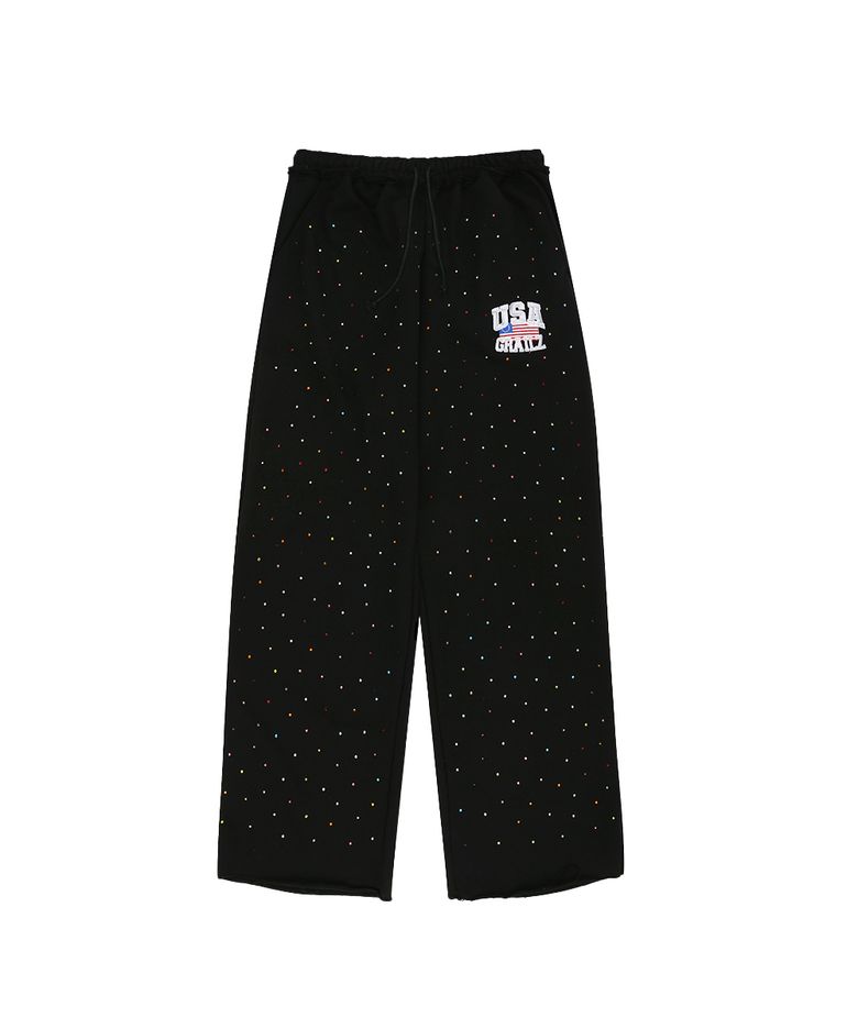 CRYSTAL BAGGY SWEAT PANTS [BLACK]