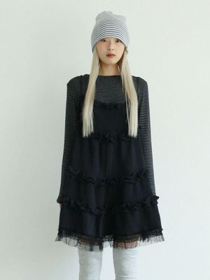 씬 스트라이프 티셔츠(블랙)