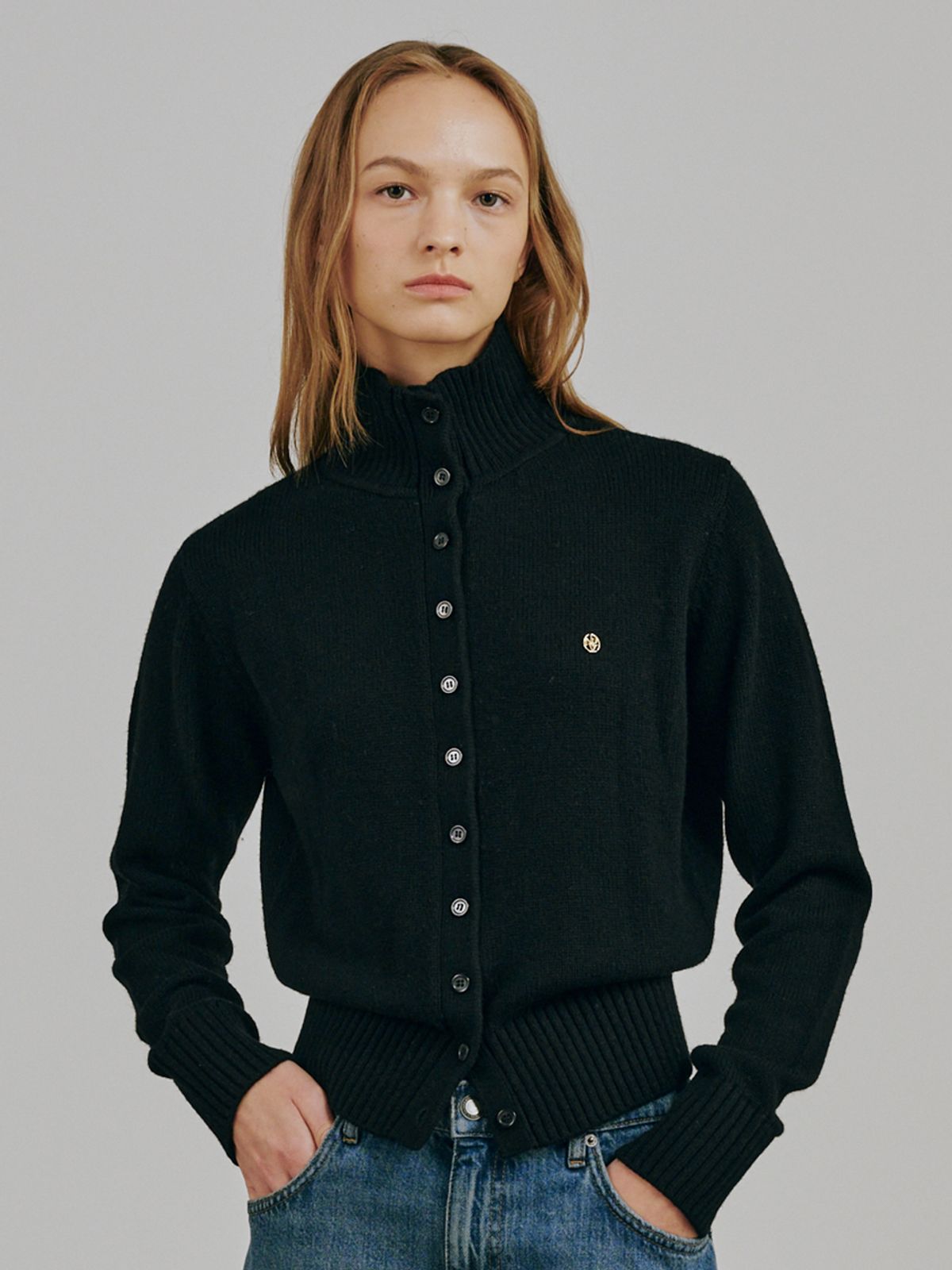 누브(NOUVE) 터틀넥 울 가디건 - 블랙 / Tultleneck Wool Cardigan - Black