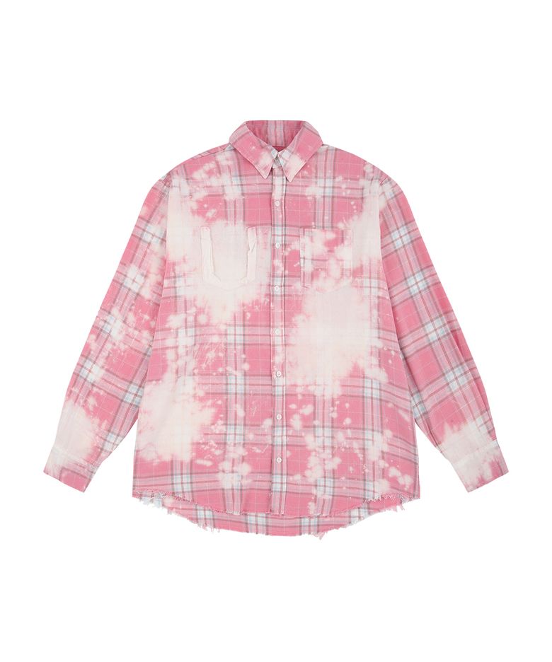 BLEACHED PLAID SHIRTS [MULTI PINK]