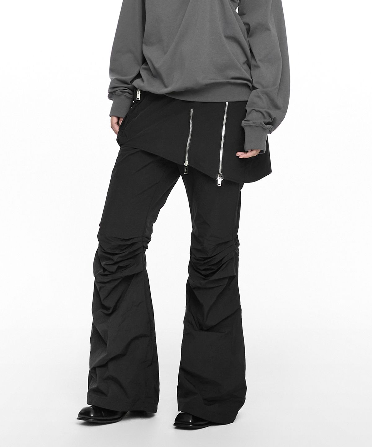 나체(NACHE) BOOTS CUT SKIRT PANTS (UNISEX) BLACK