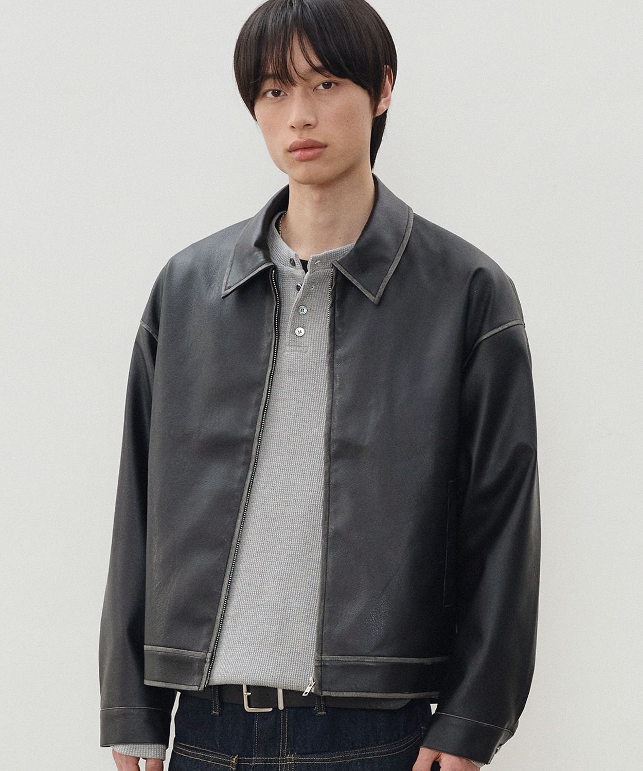 MUSINSA | LEIRE Vintage Washed Leather Jacket [Black]