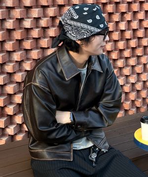 빈티지 워싱 레더 자켓 [브라운]