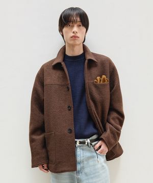 울 블렌드 부클 하프 코트 [브라운]