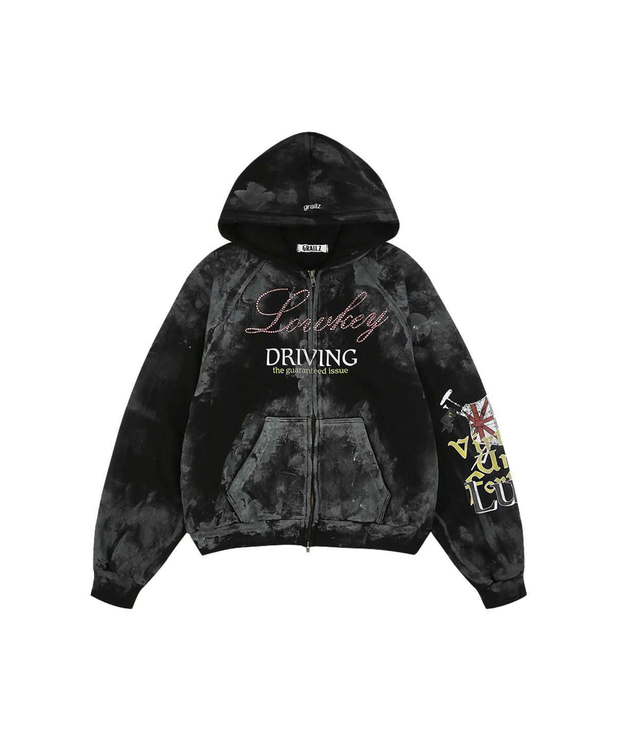 그레일즈(GRAILZ) LOWKEY DIRTY ZIP HOODIE [BLACK]